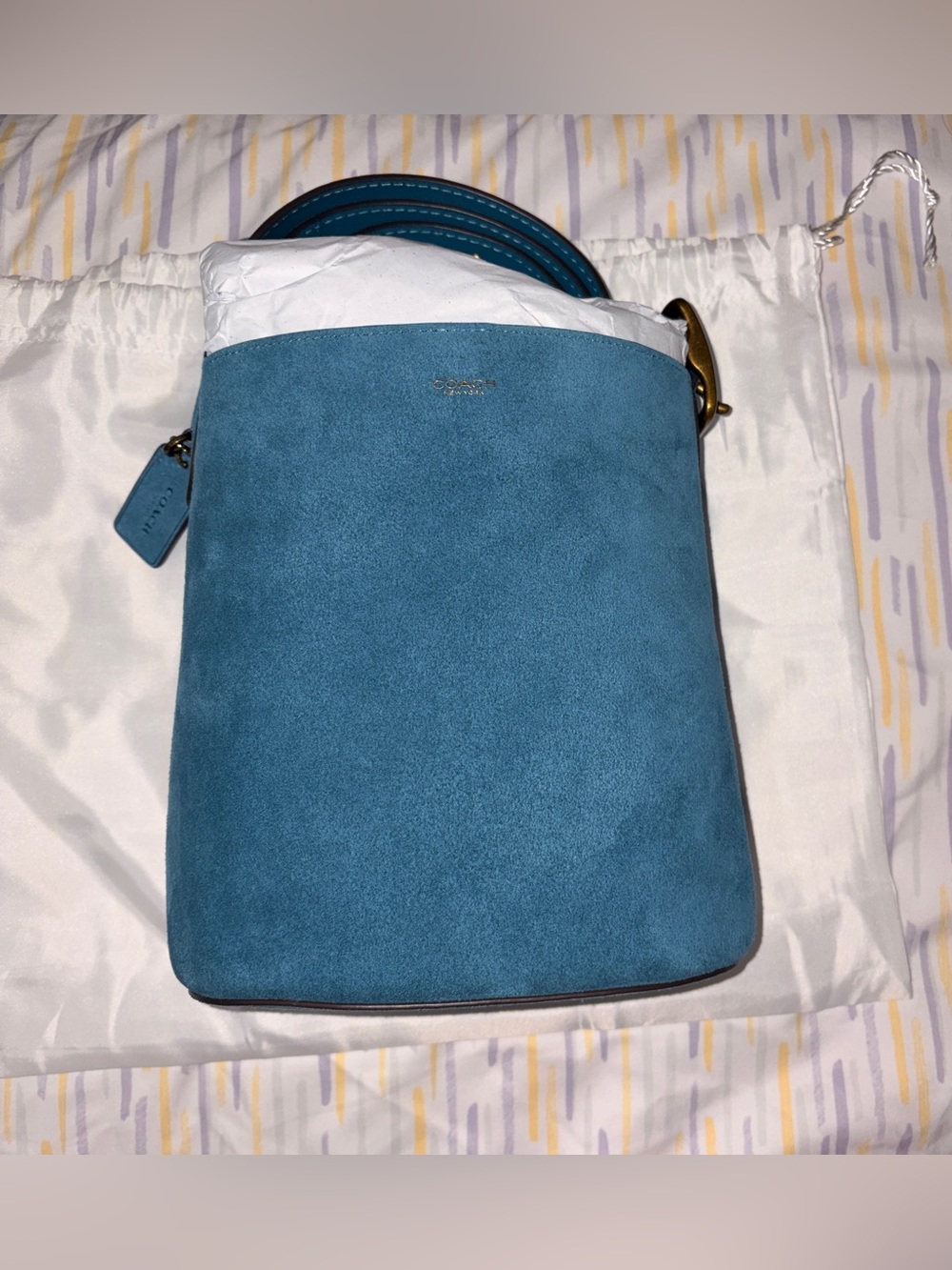 Coach Bleecker Bucket 21 Bag Sea Blue Suede - Picture 2 of 6